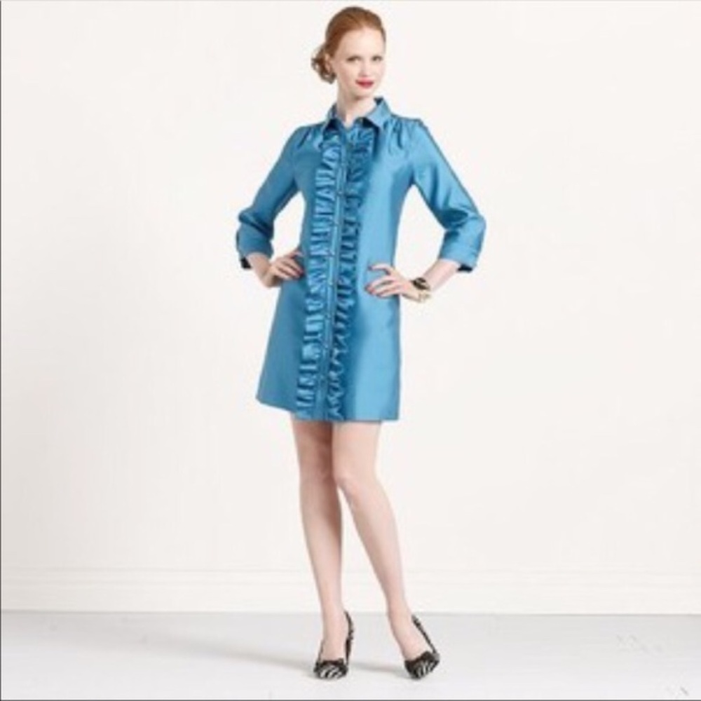 Kate spade BETHANNE silk ruffle front shirt dress